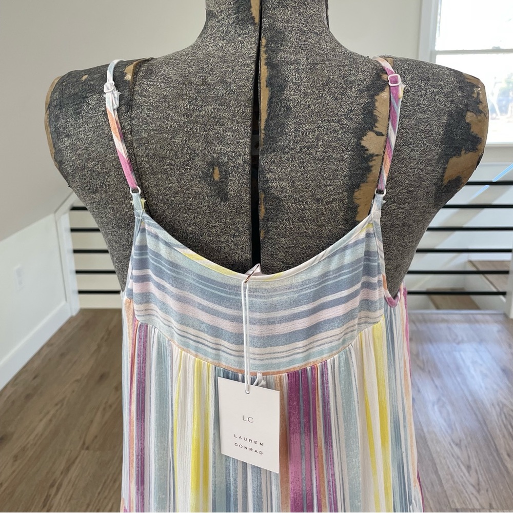 Flowy, loose fit summer Pink, blue, purple, yellow striped maxi dress - Picture 7 of 10